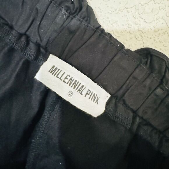 Millennial Pink Shorts Black & Green Red Stripe‎ Sides - Pull On Cotton Blend M - Picture 5 of 7
